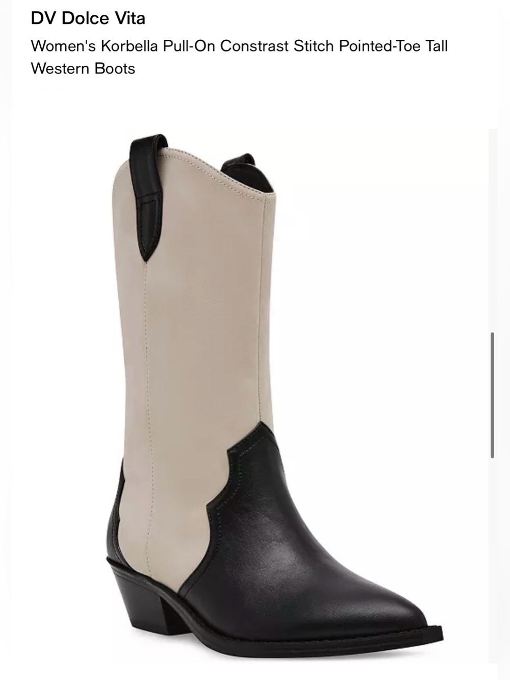 DV by Dolce Vita Two-Tone Pointed-Toe Western Boots — Black & Cream
